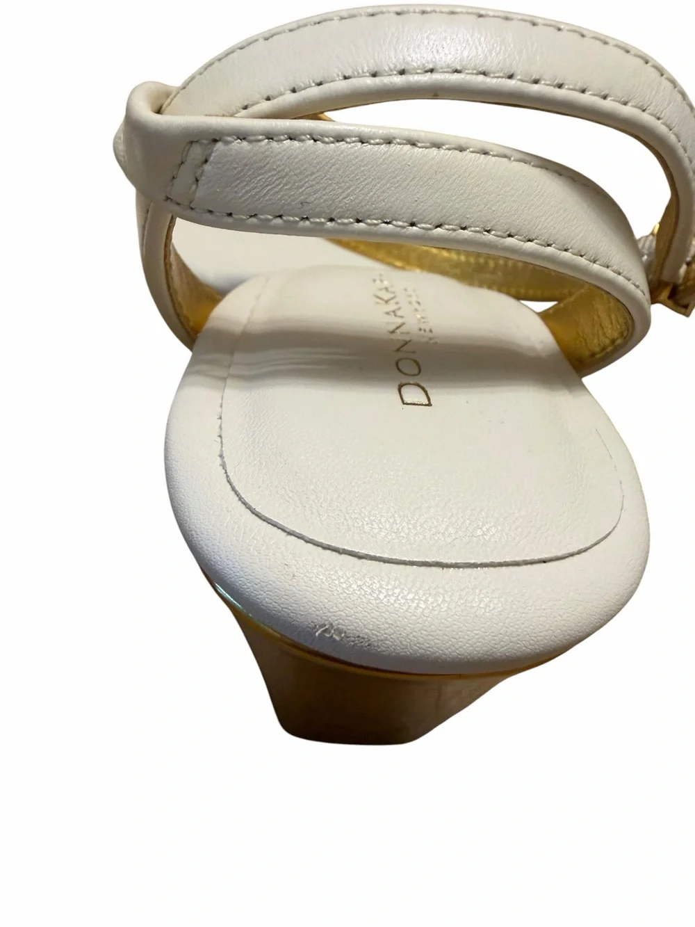 Donna Karan NY White Leather Gold Chain Wedge Sandals NWOB Size 8.5